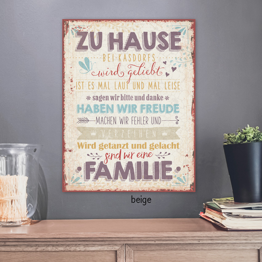 Persönliches Metallschild groß - zu Hause - Familienregeln Persönliches Metallschild groß - zu Hause - Familienregeln