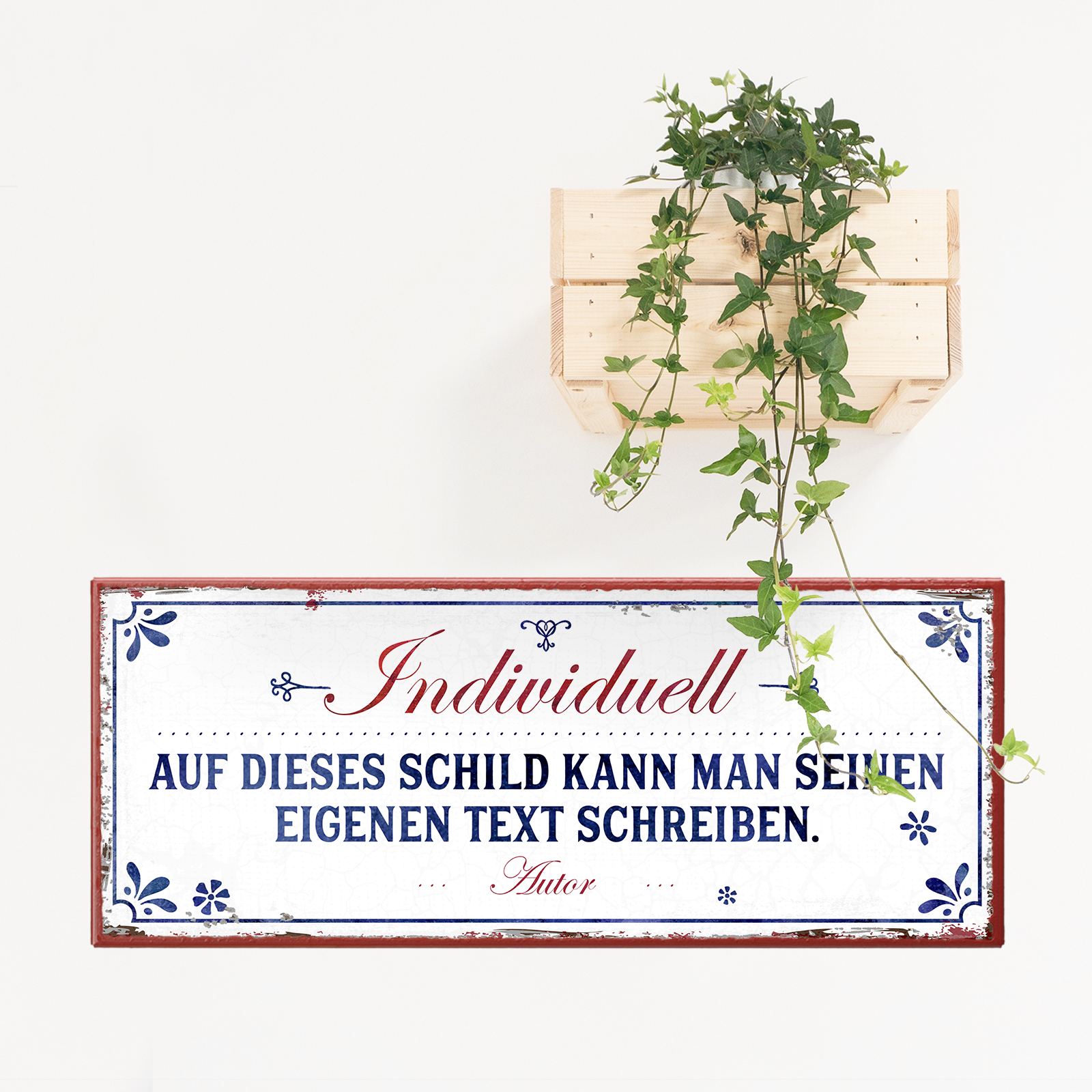 Individuelles Metallschild lang - Blau, Rot