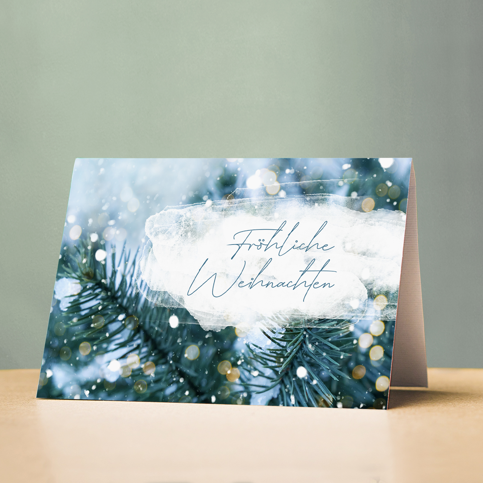 Firmen-Weihnachtskarte mit verschneitem Wintermotiv