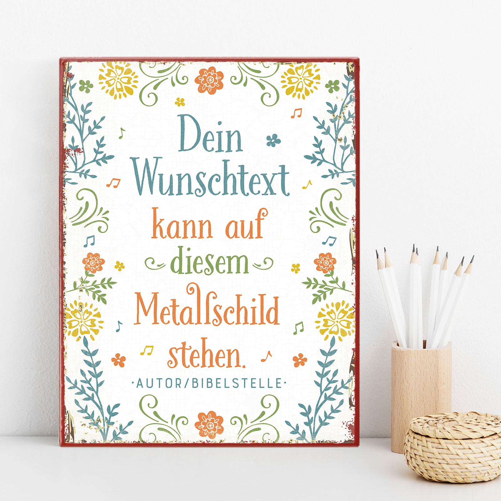 Individuelles Metallschild groß - Blumen, Musiknoten