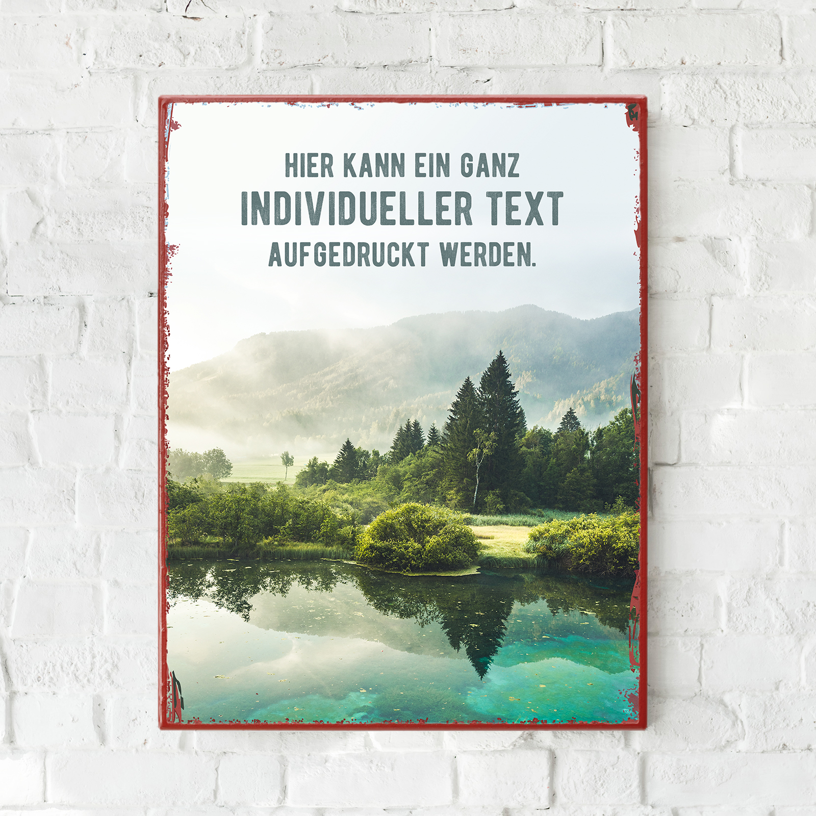 Individuelles Metallschild groß - Berge, Bäume, See