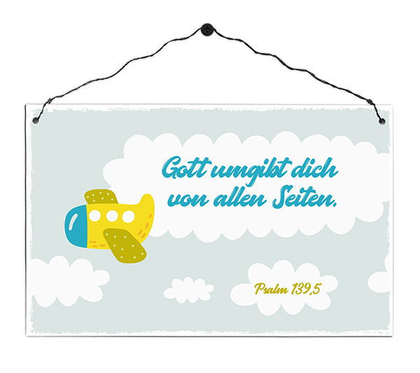 Holzschild rechteckig – Gott umgibt dich (Flugzeug)