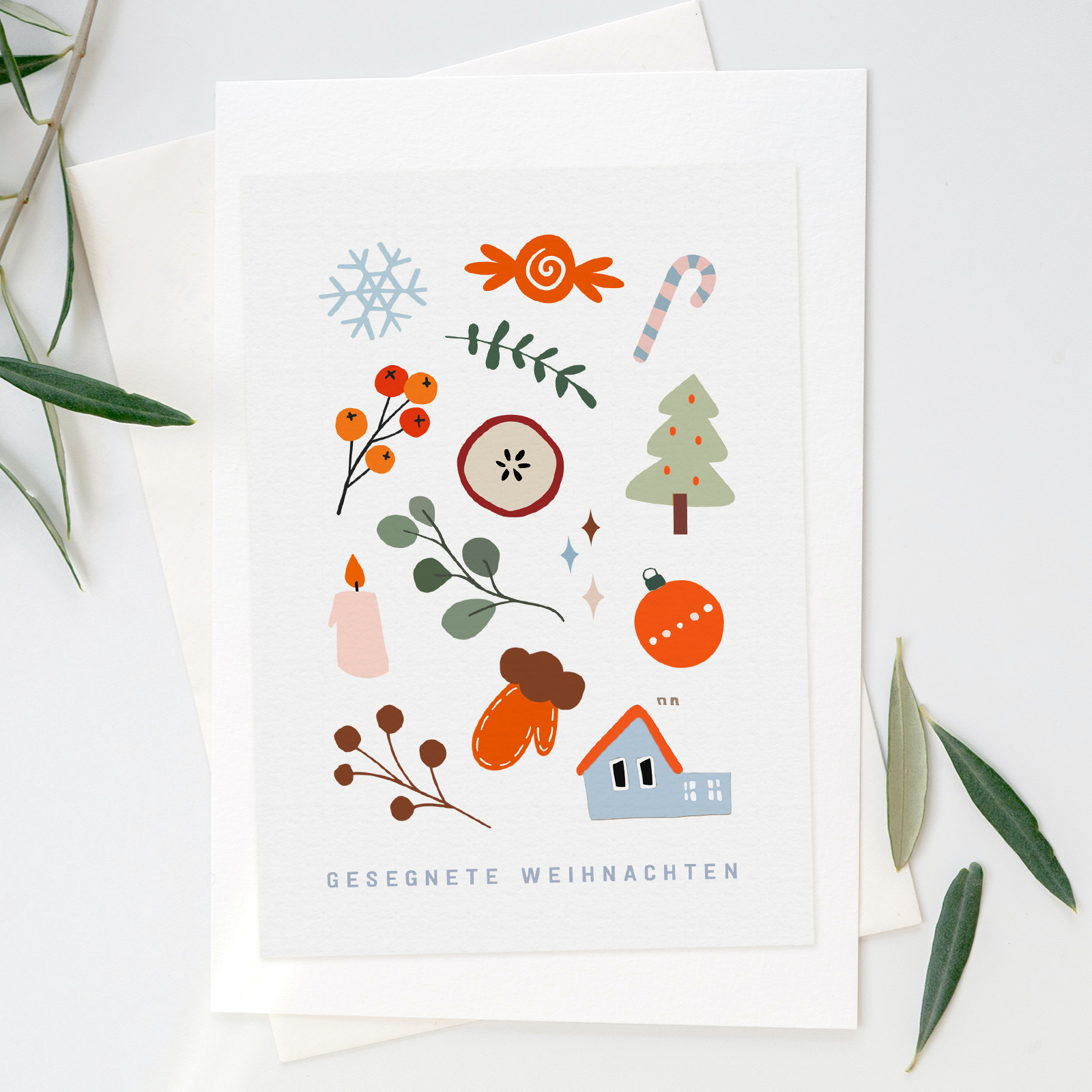 Farbenfrohe Firmen-Weihnachtskarte „Gesegnete Weihnachten“