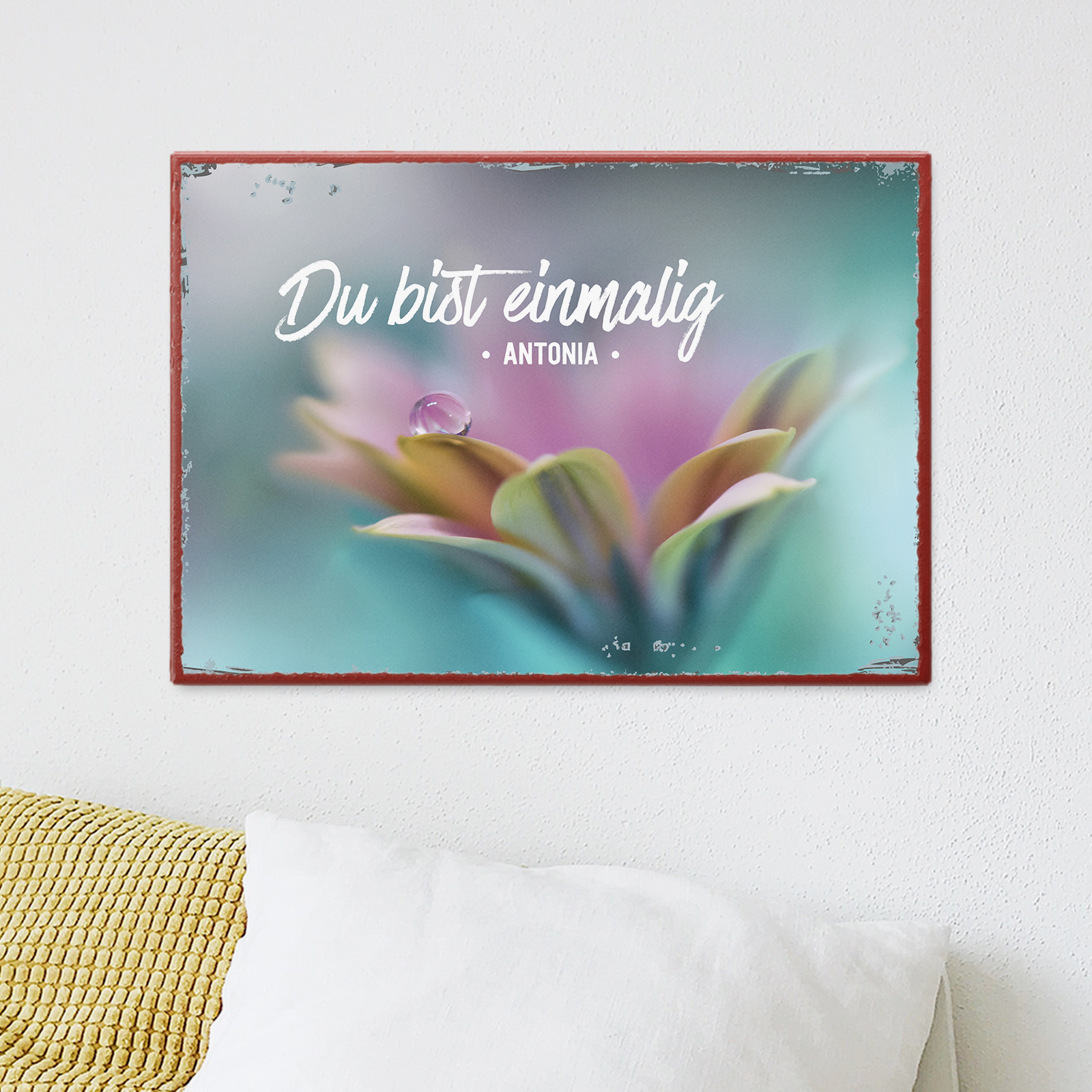 Persönliches Metallschild klein - Du bist einmalig (Blume)