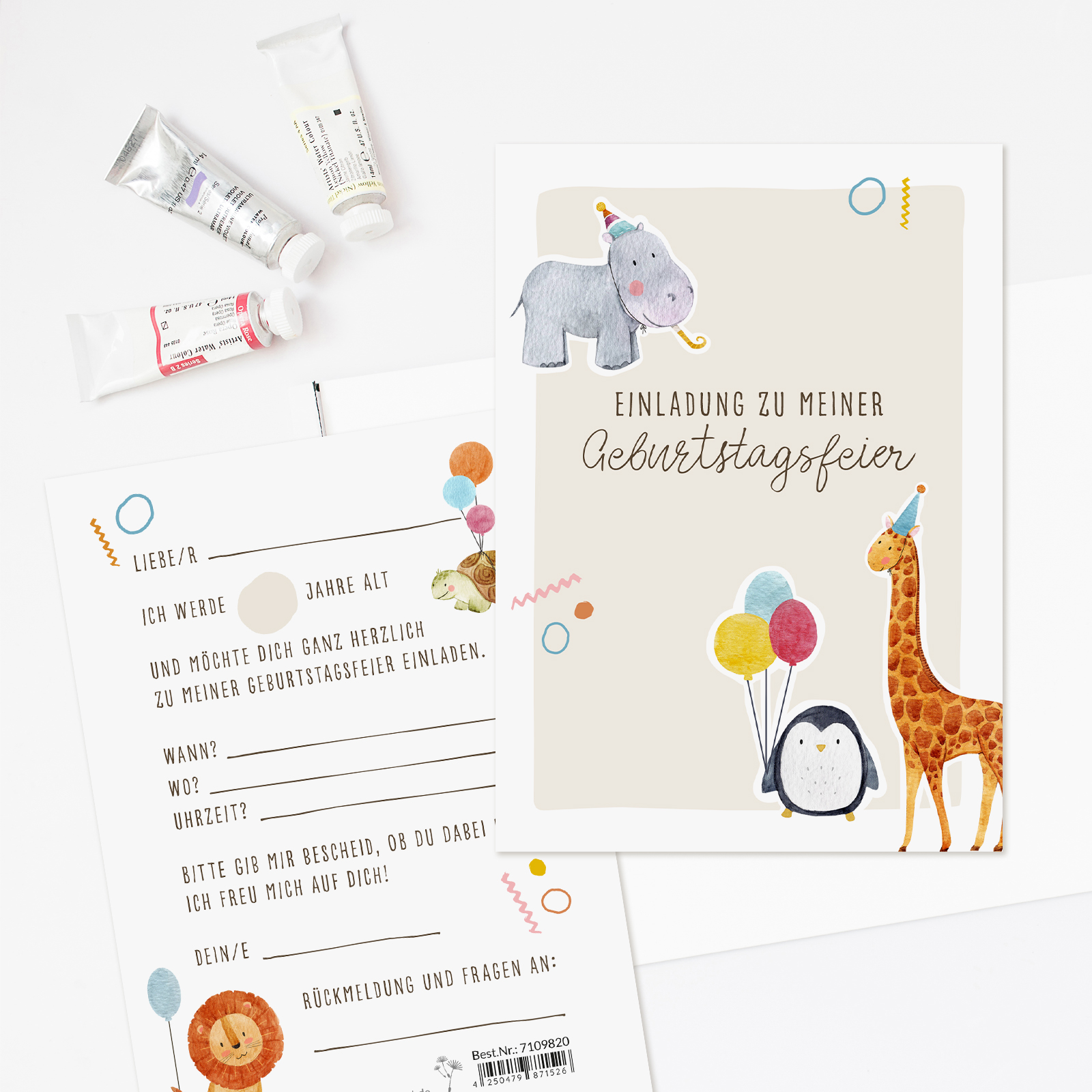 Einladung Postkarte Kindergeburtstag – Tiere