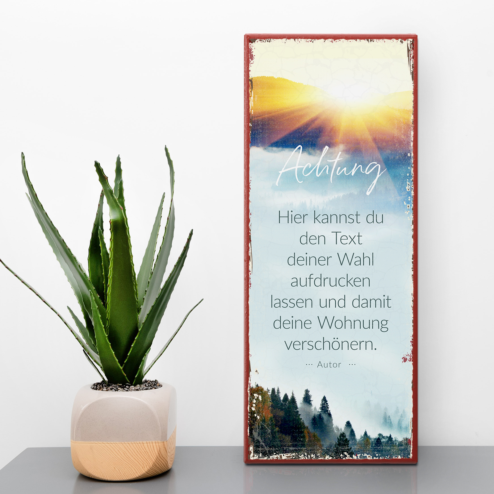 Individuelles Metallschild lang - Sonne, Bäume