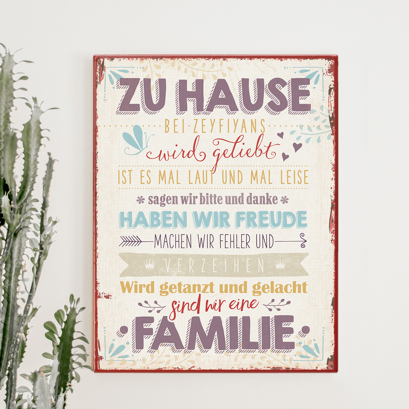 Persönliches Metallschild groß - zu Hause - Familienregeln