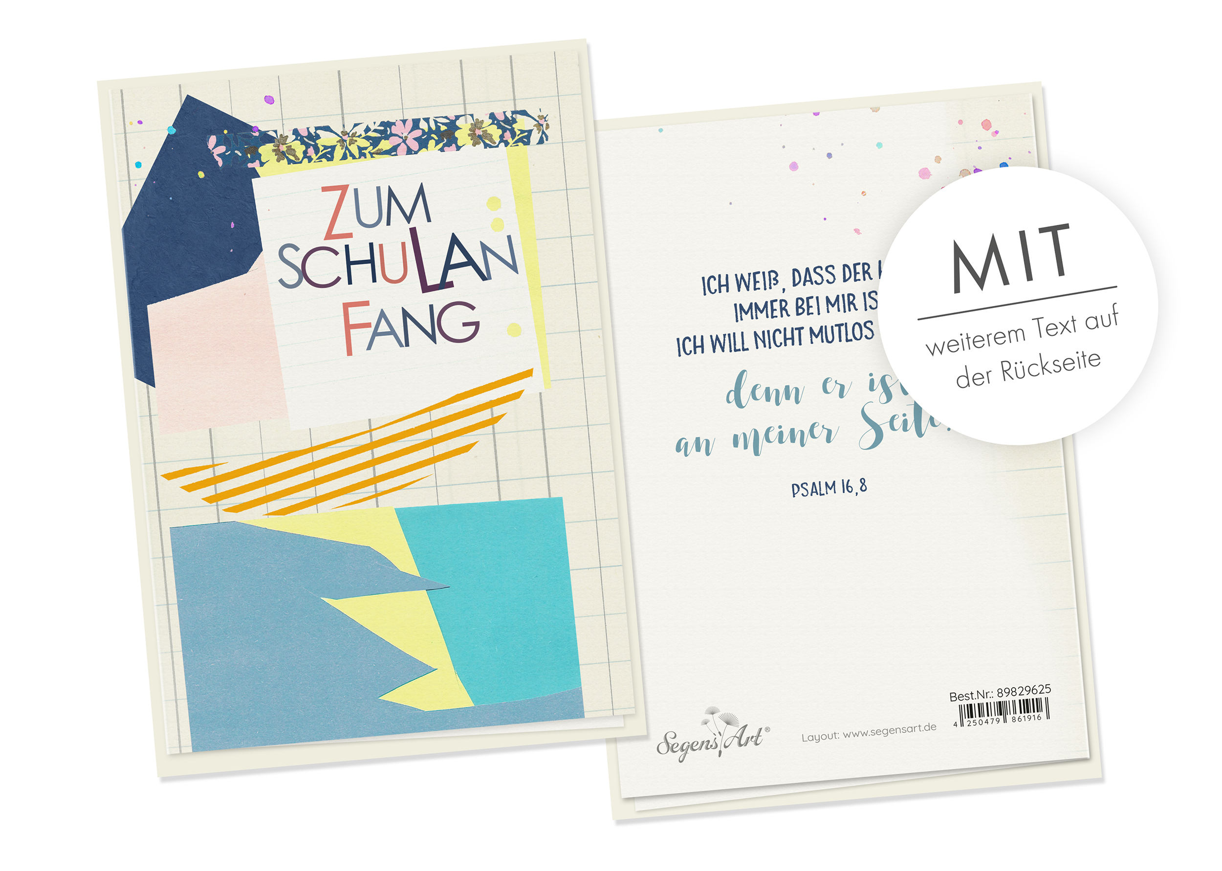 Doppelkarte Collage - Zum Schulanfang - Ich weiß Faltkarte Naturpapier - Zum Schulanfang - Ich weiß
