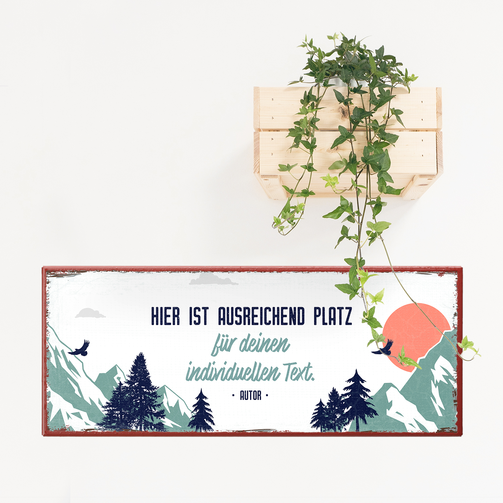 Individuelles Metallschild lang - Berge, Bäume