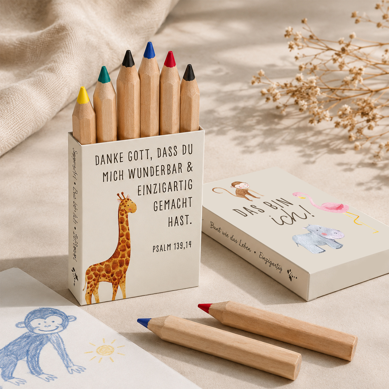 Buntstifte Set für Kinder mit Bibelvers Psalm 139,14 (6 Farben)