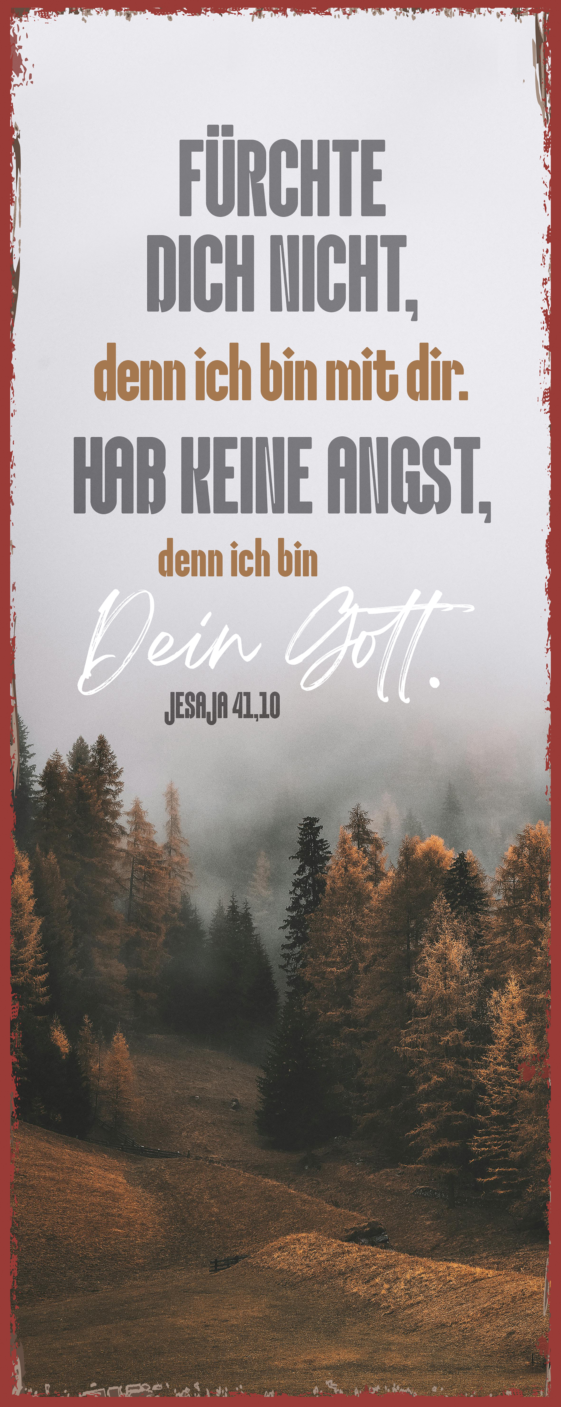 Metallschild lang - Jahreslosung 2027 - Fürchte dich nicht - Wald im Nebel