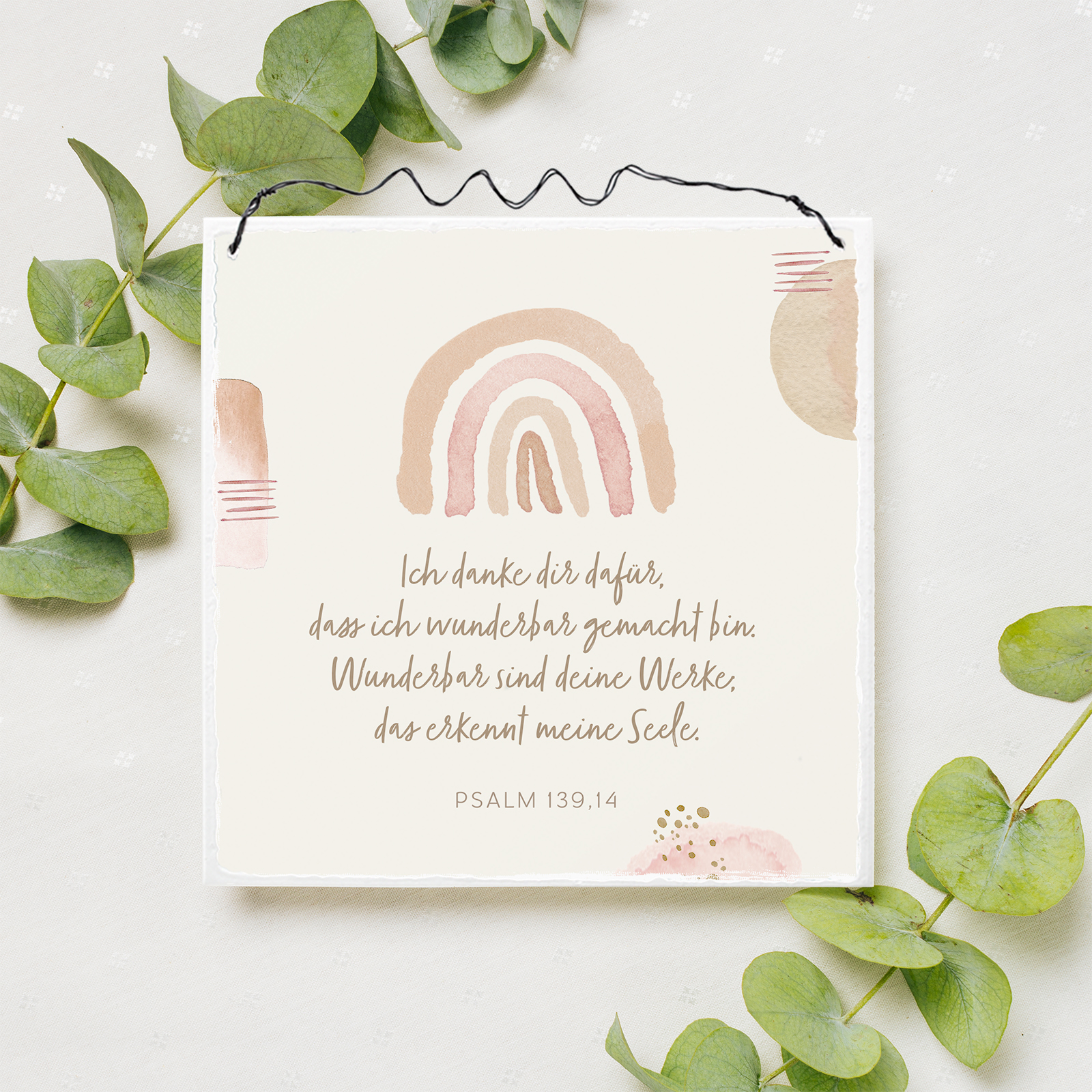 Holzschild klein - Wunderbar sind deine Werke (Regenbogen, aquarell)