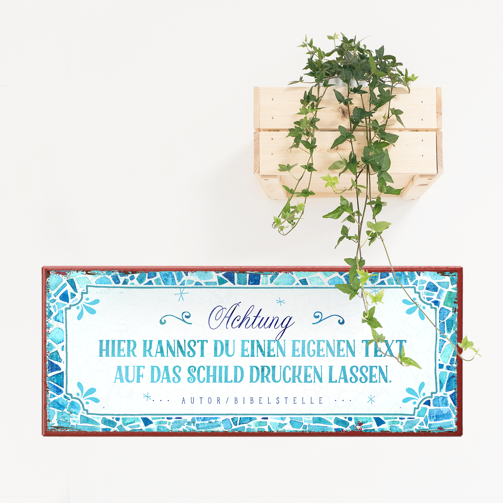 Individuelles Metallschild lang - Mosaik, blau