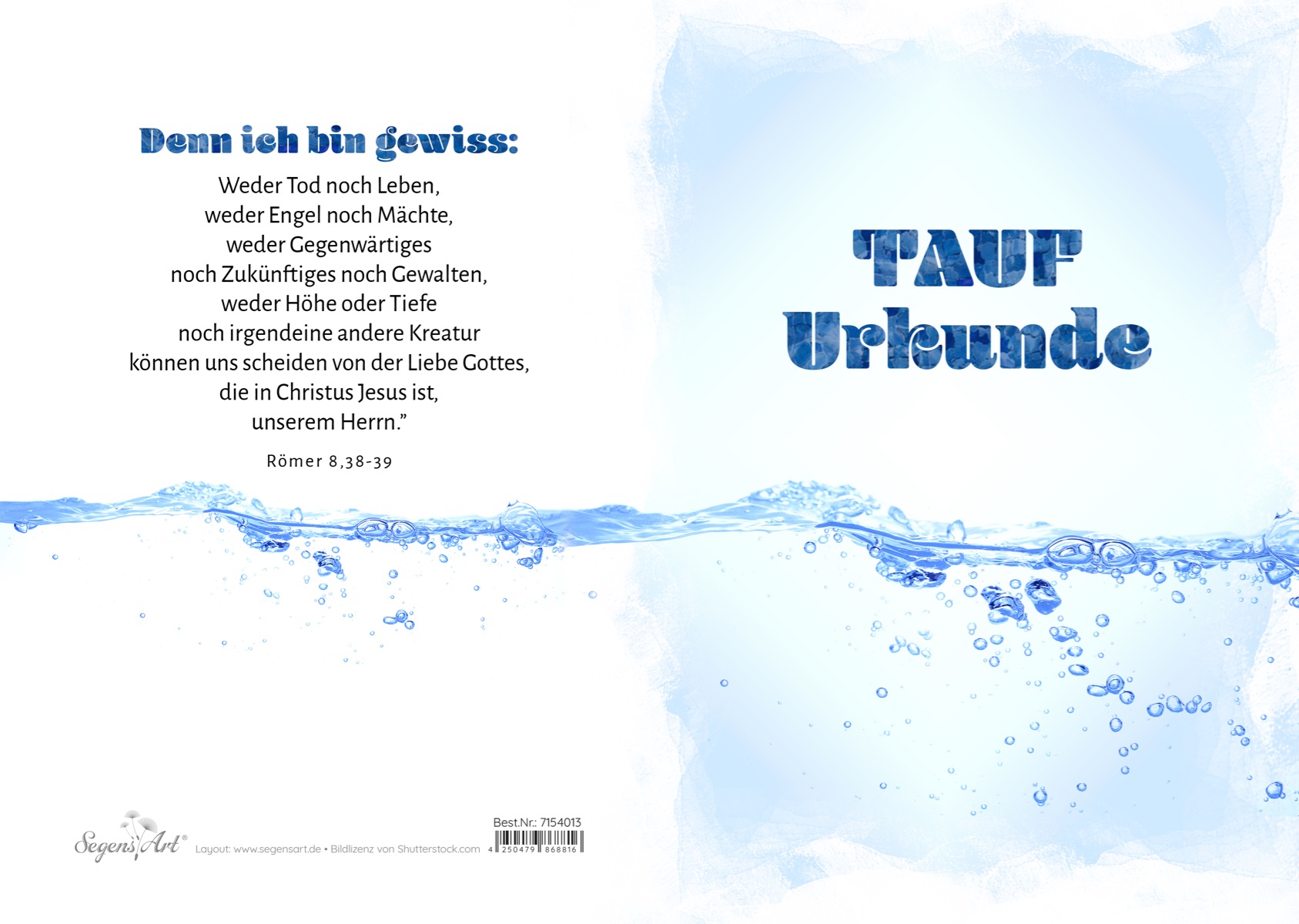 Urkunde – Taufe – Wasser Urkunde – Taufe – Wasser