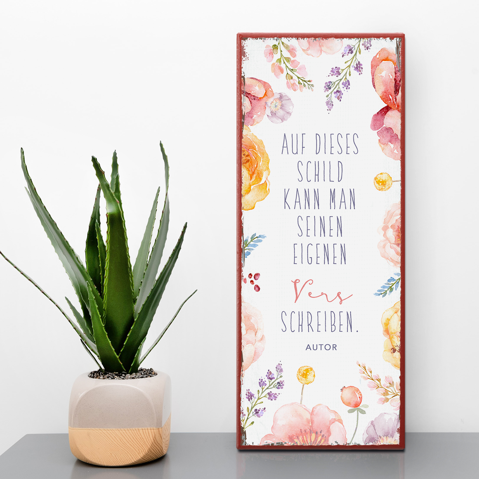 Individuelles Metallschild lang - Blumen, Aquarell, bunt