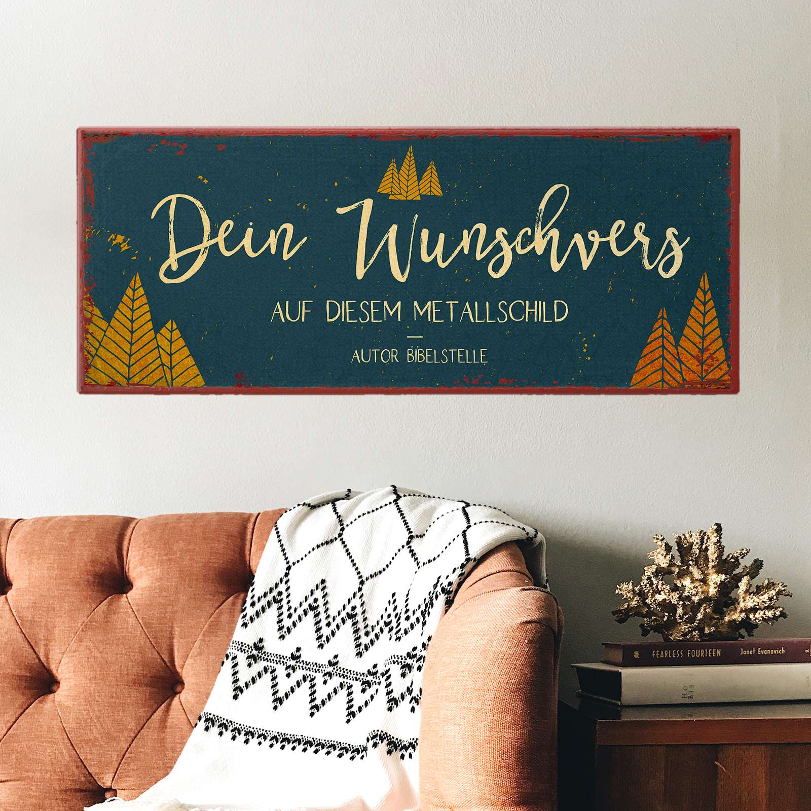 Individuelles Metallschild lang - Bäume, dunkelblau