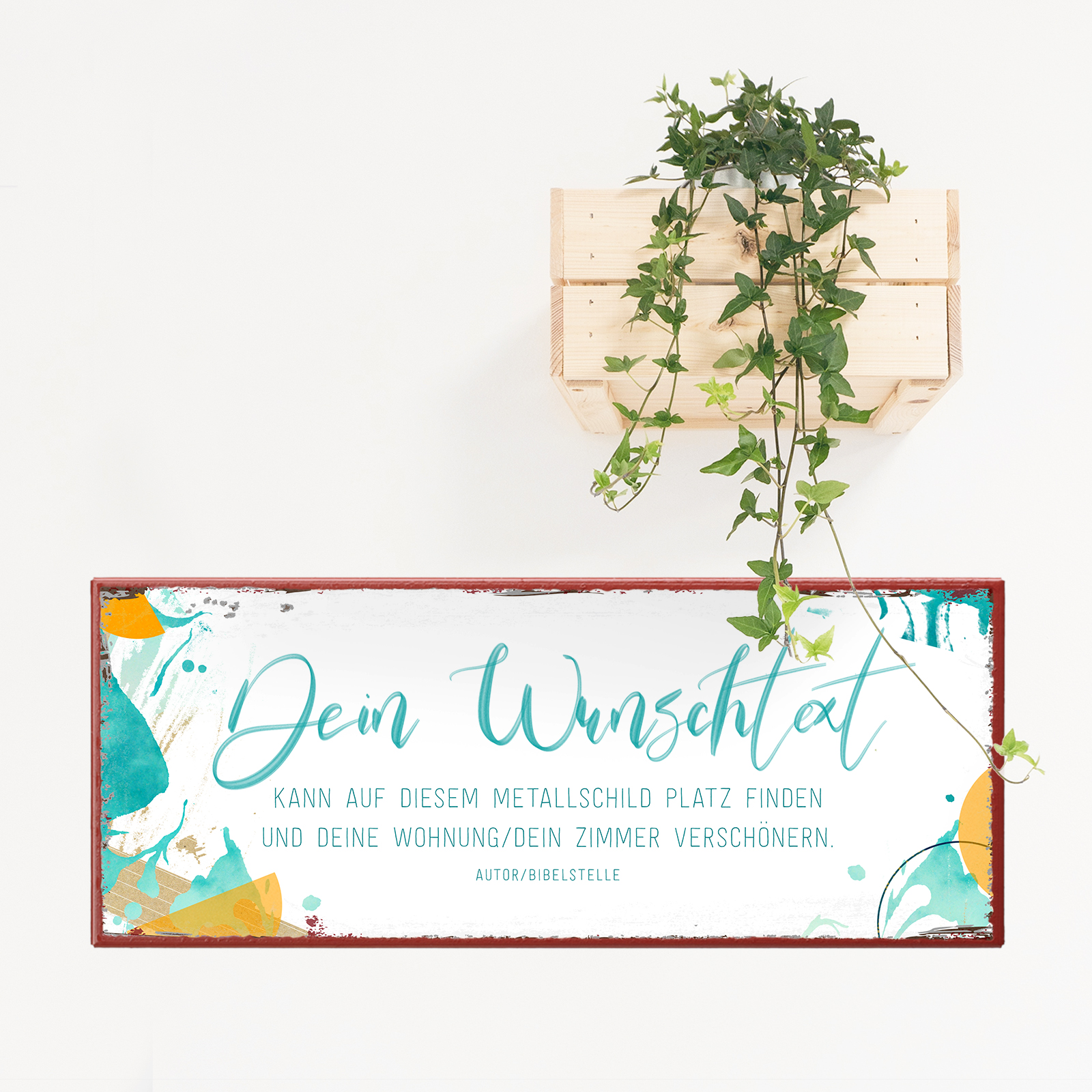 Individuelles Metallschild lang - Farbkleckse, Türkis, orange