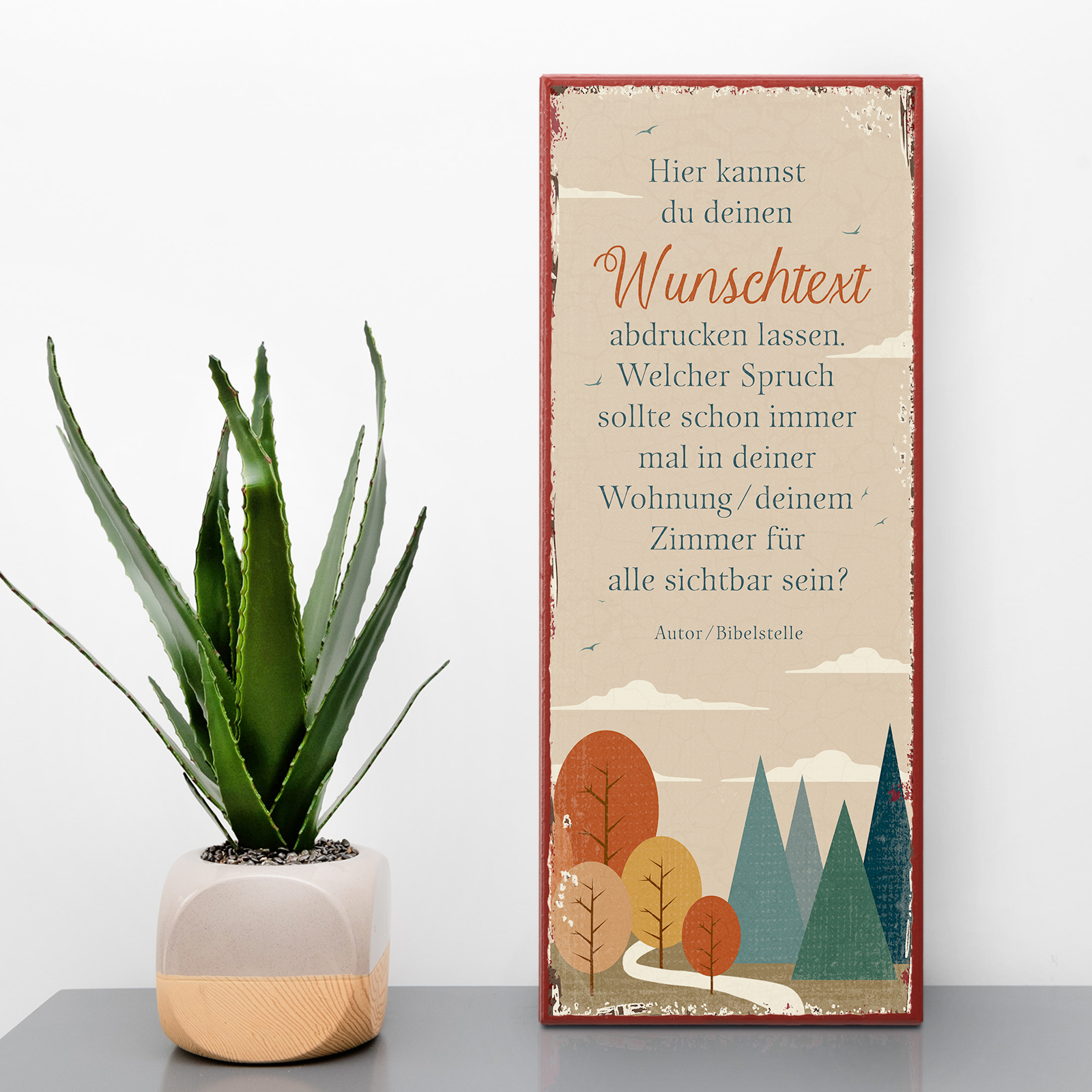 Individuelles Metallschild lang - Bäume, Weg, Berge