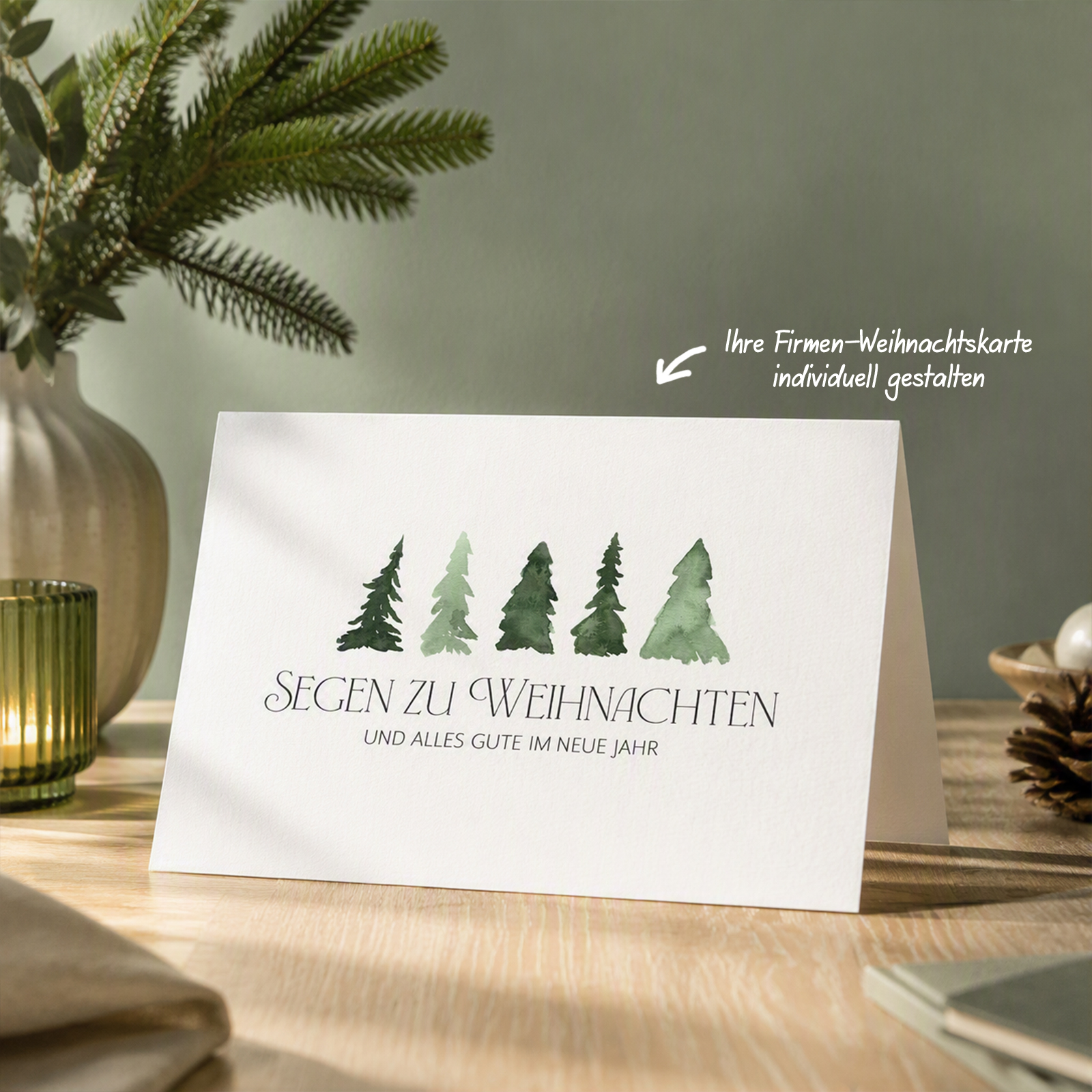 Firmen-Weihnachtskarte „Segen zu Weihnachten“ | Tannen