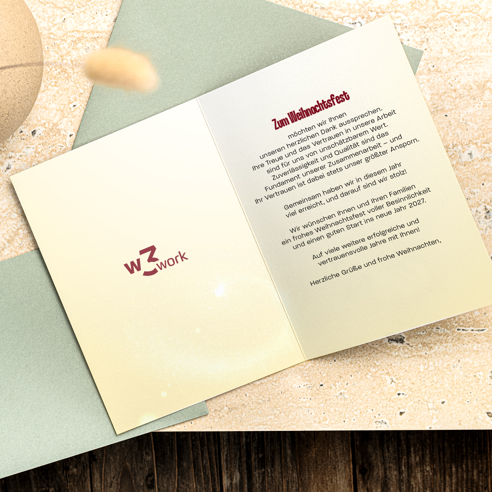 Firmen-Weihnachtskarte „Weihnachten beginnt im Herzen“