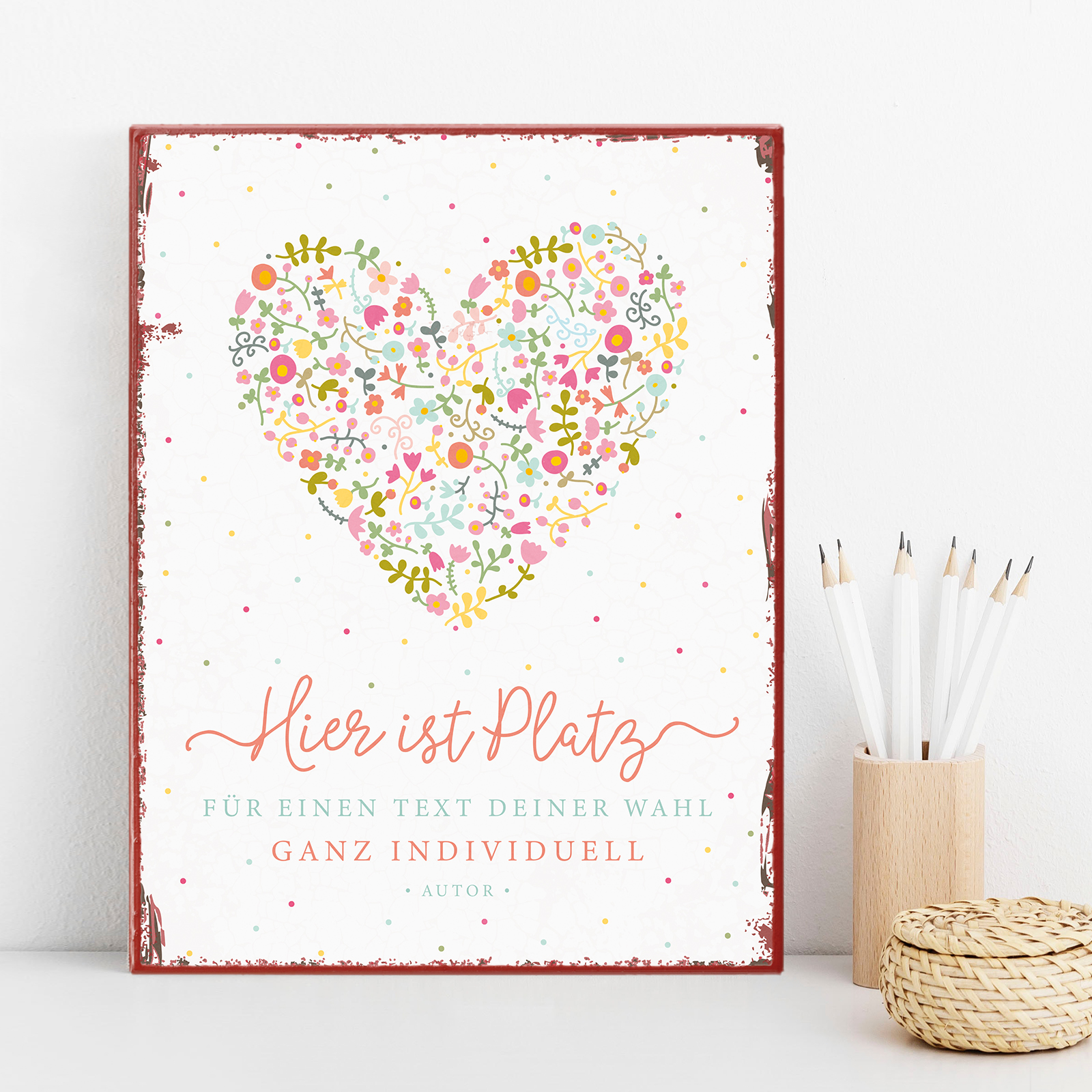 Individuelles Metallschild groß - Blumen, Herz