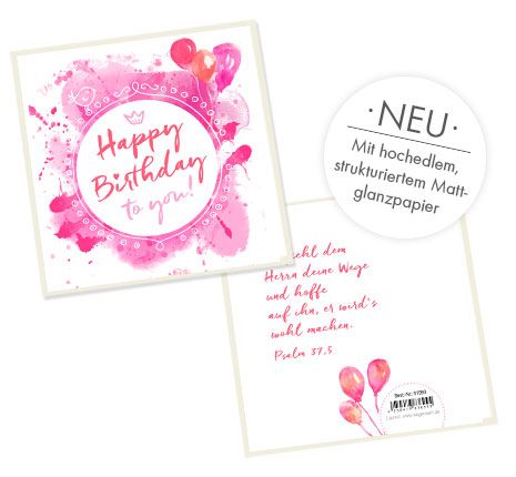 Doppelkarte quadratisch - Happy Birthday (rosa)