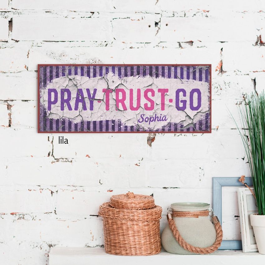 Persönliches Metallschild lang - Pray Trust Go